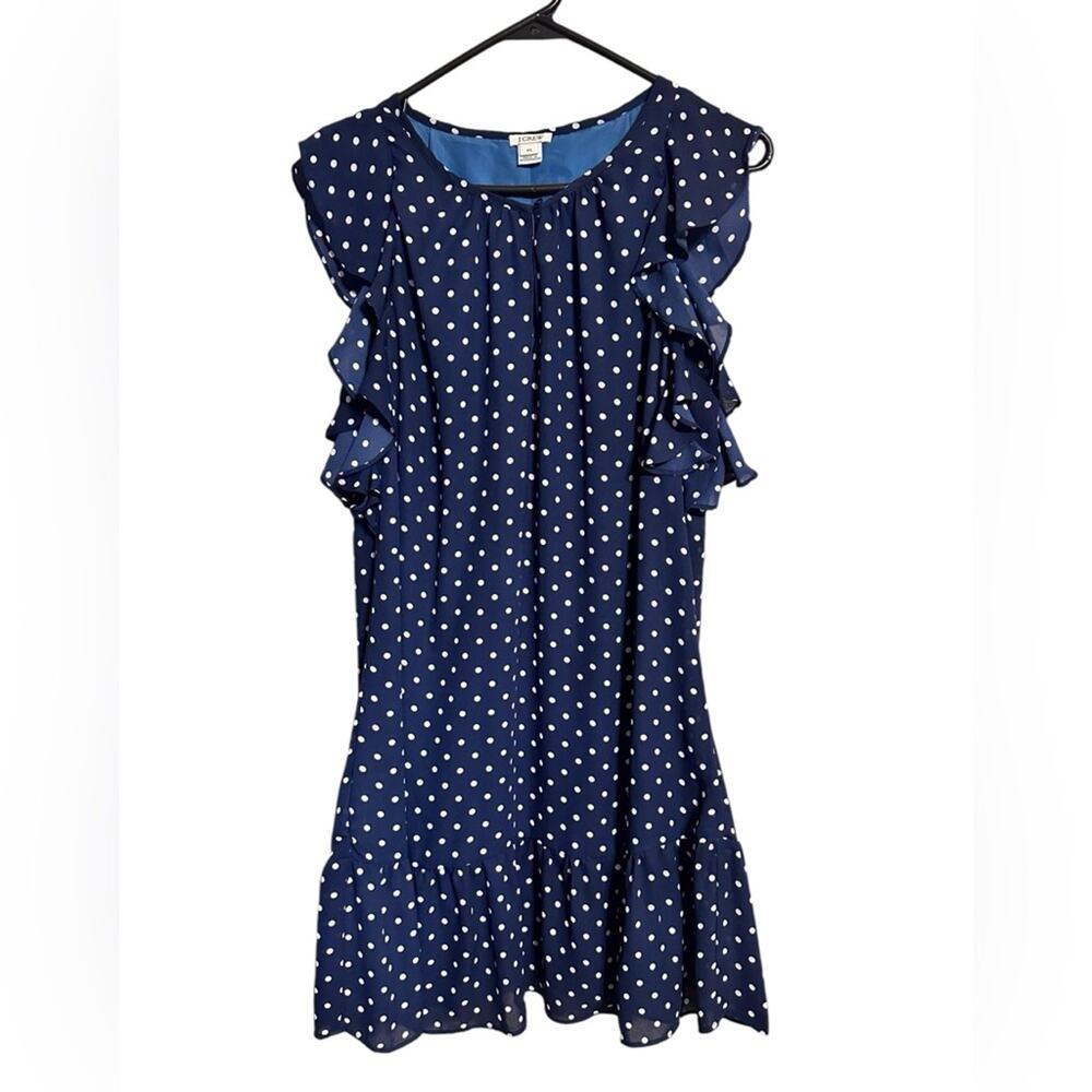 J. Crew Blue Polka Dot Short Sleeve Ruffle Dress size XS
